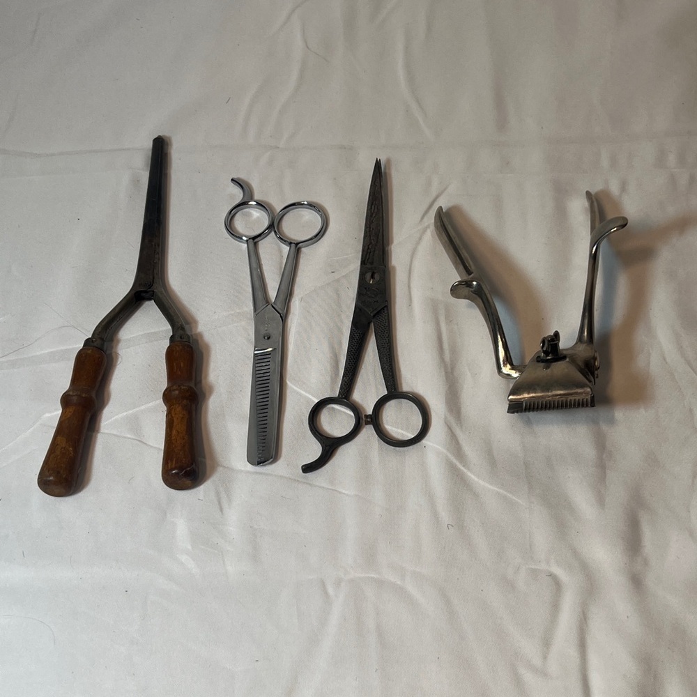 Antique Vintage  Grooming Scissors Set - Silver and Brown